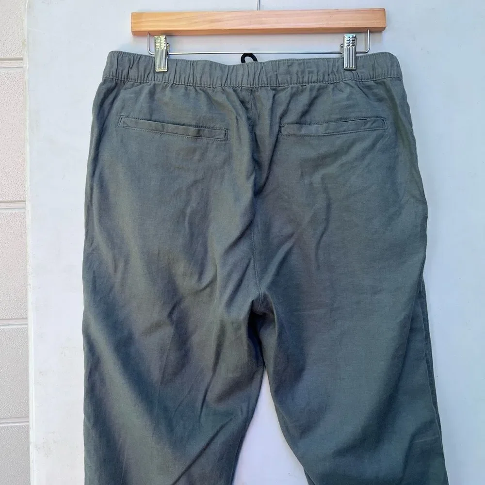 SAKS Fifth Avenue Linen Blend Joggers Ankle Zip Elastic Waist M
